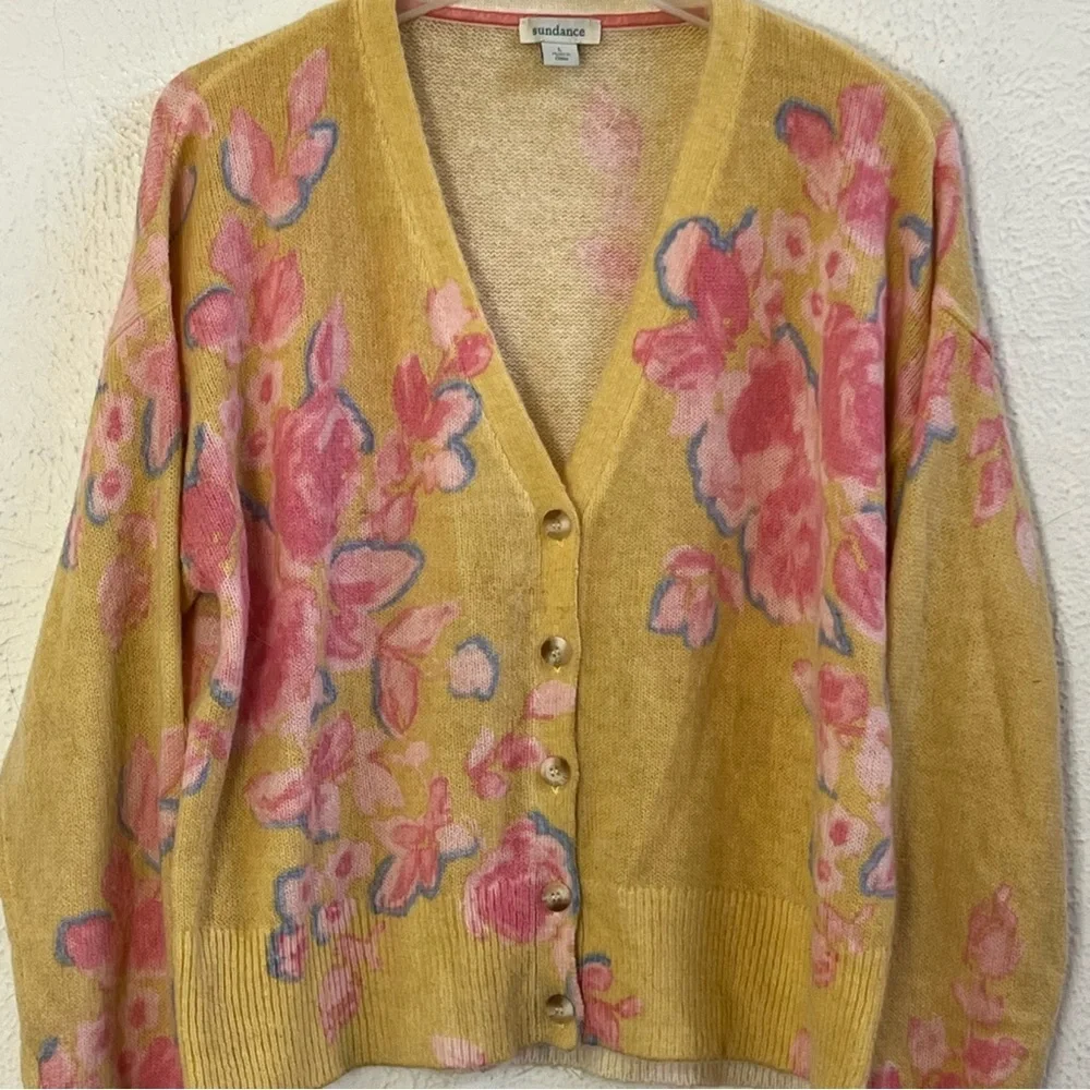 Sundance Dahlia floral yellow/pink crop cardigan - Picture 3 of 8
